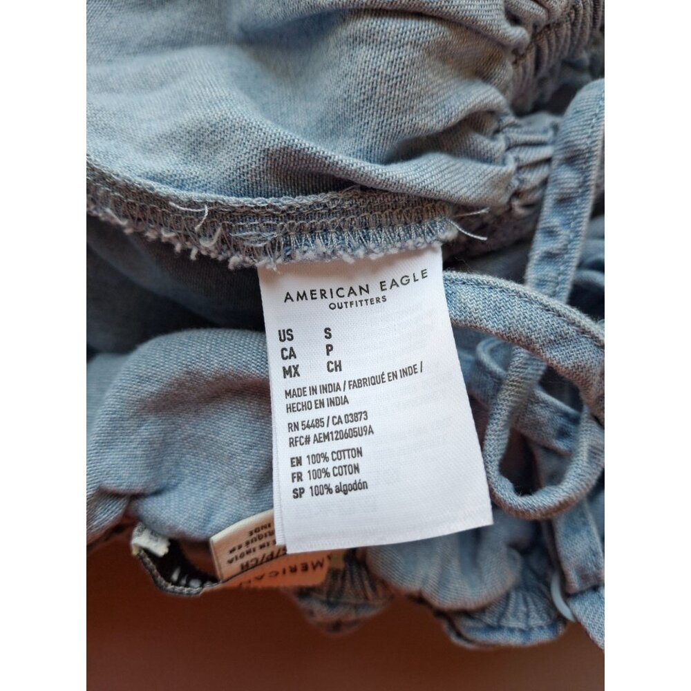 American Eagle Ruffle Denim Crop Top Womens Small  Blue Stretch Summer - Picture 4 of 7